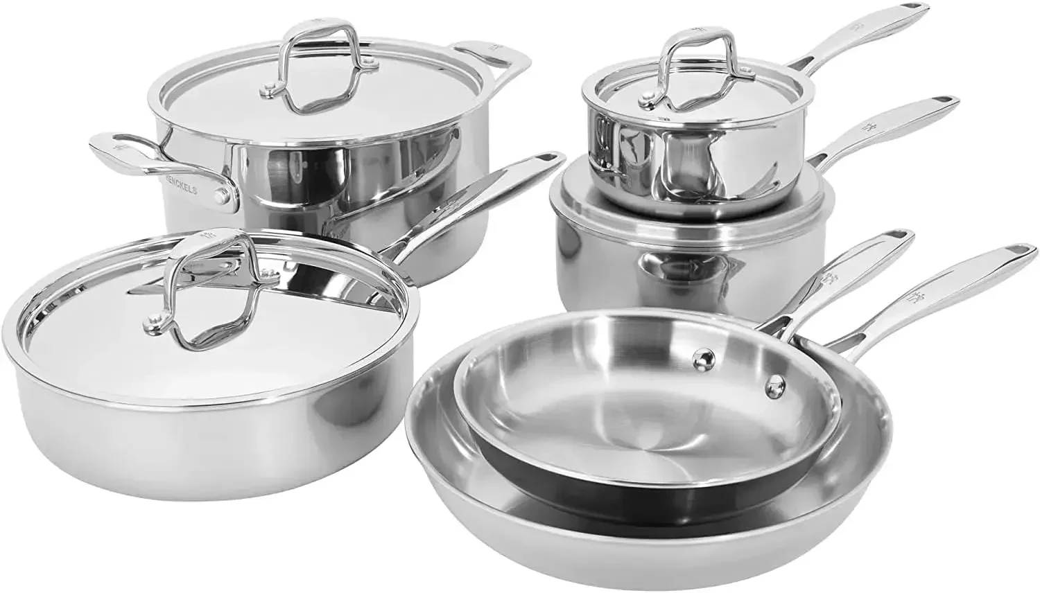 HENCKELS Clad Impulse 10-pc 3-Ply Stainless Steel Pots and Pans Set, Cookware Set, Fry Pan, Saucepan with Lid, Saute Pan