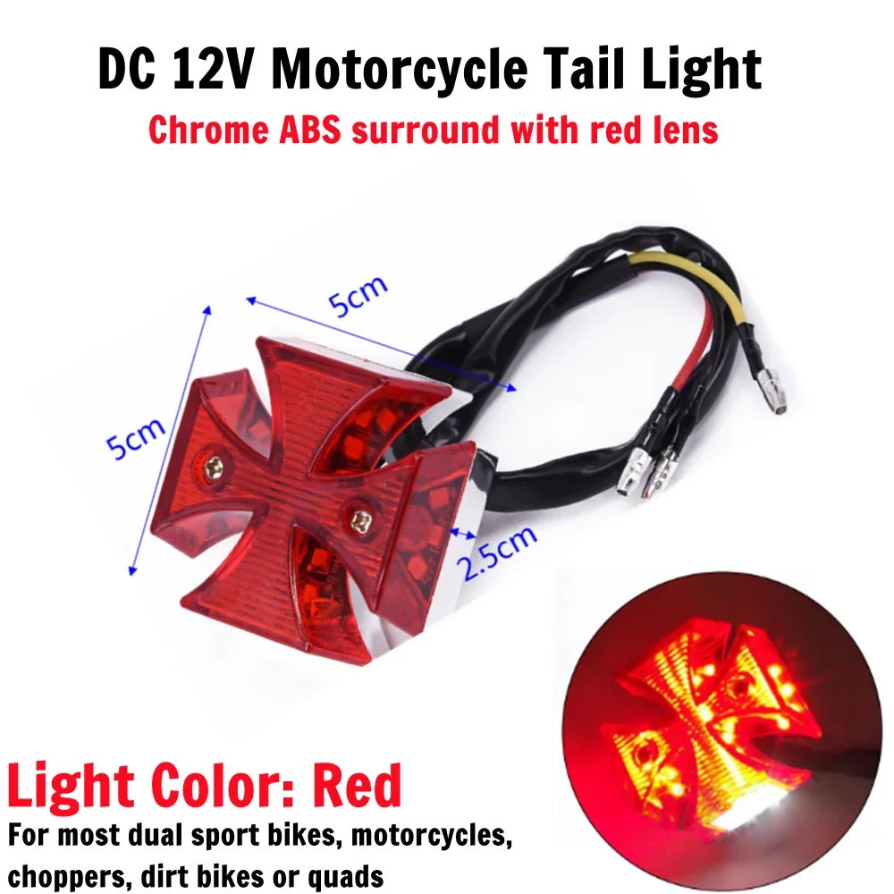 

Rear License Motorcycle Tail Light Brake Running Cross LED Plate Distinctive Quads Choppers Atv Rear Light DC 12V Maltese