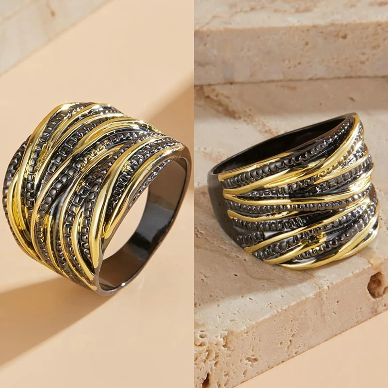 Huitan Punk Wide Ring for Women Multi-layers Cross Design Finger-ring Hip Hop Rock Personality Female Accessories Hot Jewelry