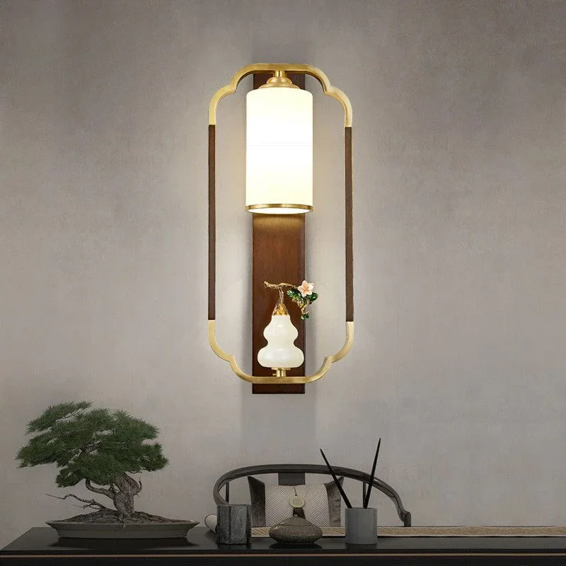 

New LED Chinese style wall lamp, living room sofa background wall lamp, aisle solid wood all copper bedroom bedside lamp