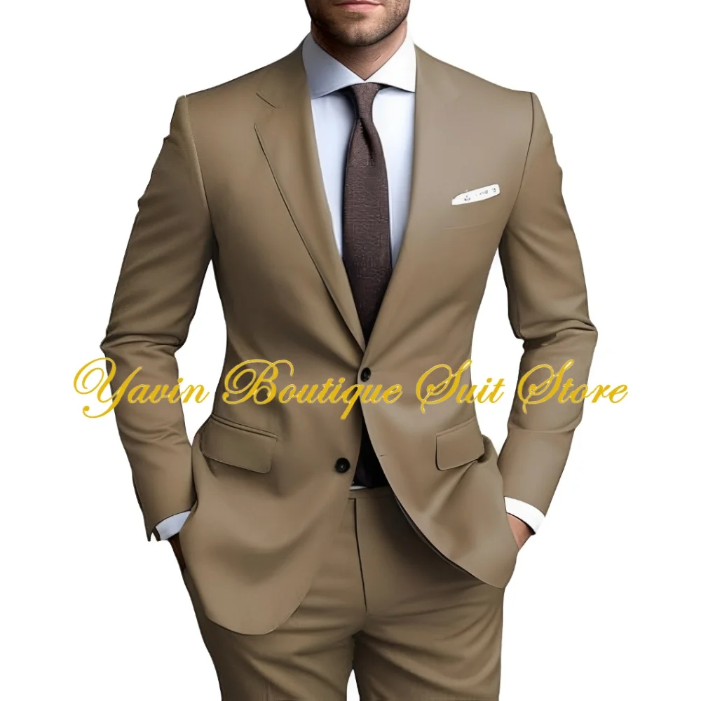 

Formal Men's Suit 2 Pieces Jacket Pants Set Solid Color Slim Fit Blazer Wedding Groom Tuxedo Men Suits