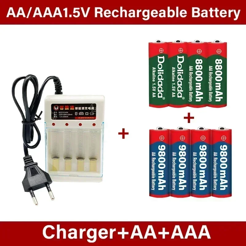 2024New AA rechargeable battery AA9800mah/AAA8800mah 1.5V New Alkaline Rechargeable batery for led light toy mp3 with charger