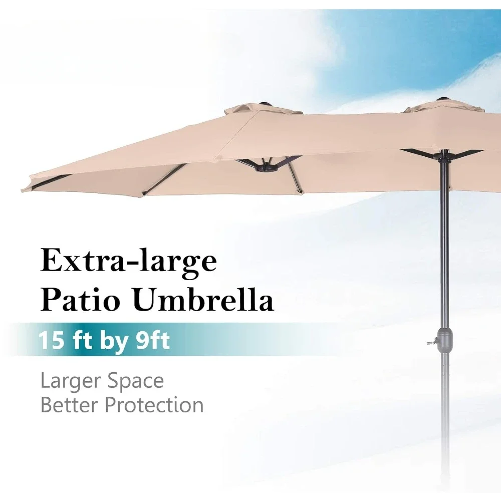 

15ft Large Patio Umbrella with Base – Double-Sided Outdoor Umbrella for Backyard, Garden & Poolside