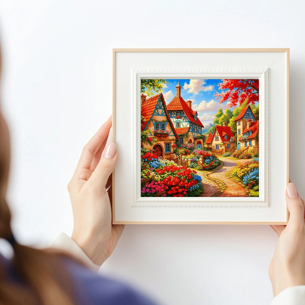 Huacan الماس اللوحة شارع زهرة البيت الماس الفسيفساء المشهد مجموعة كاملة اللوحات الزخرفية #3