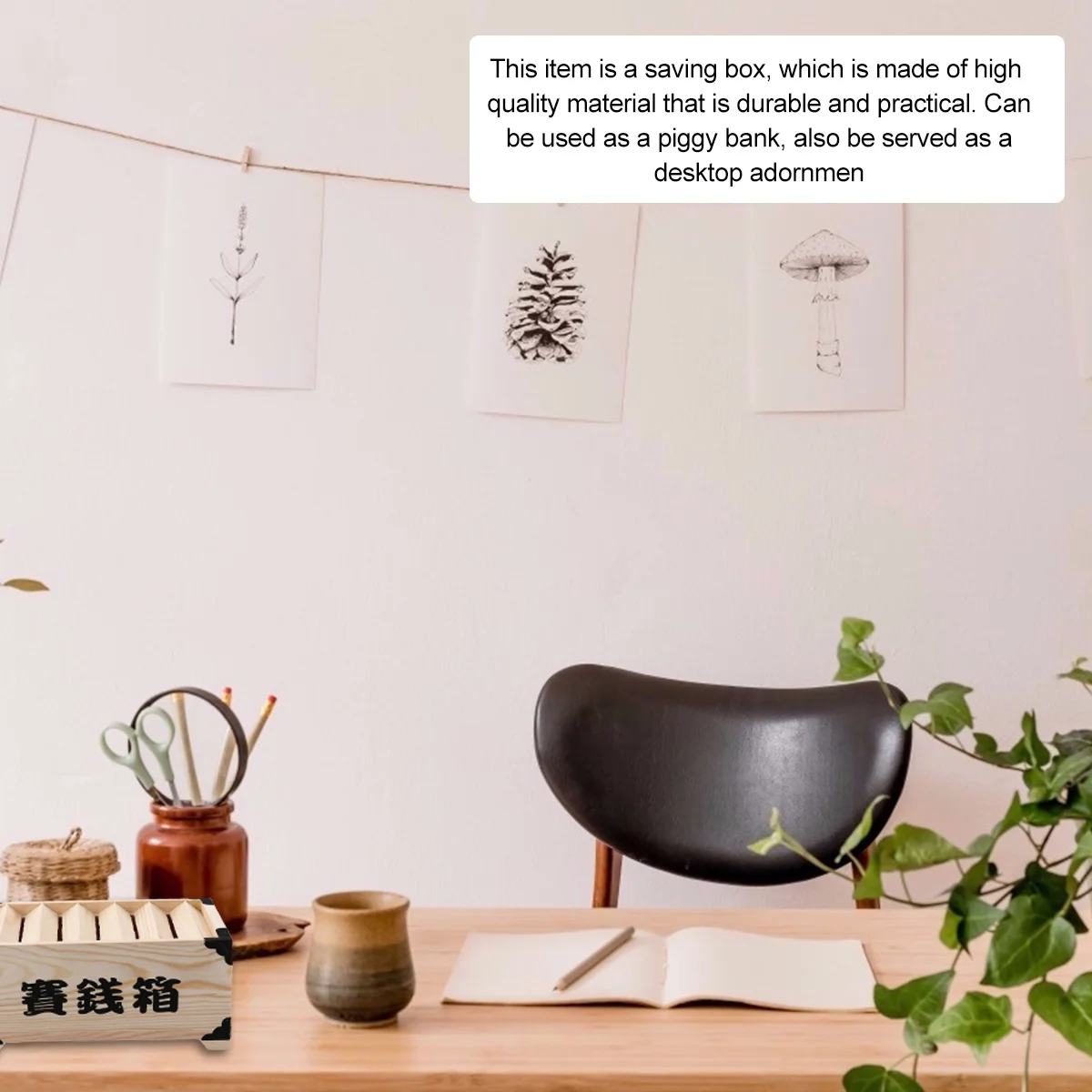 

1pc Wooden Piggy Bank Compact Size Multiple Openings Sturdy Retro Style Desktop Adornment For Coin Case Saving Box