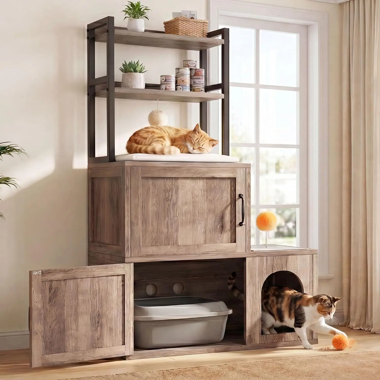 Cat Litter Box Furniture Enclosure Shelves Storage HCLB002SG