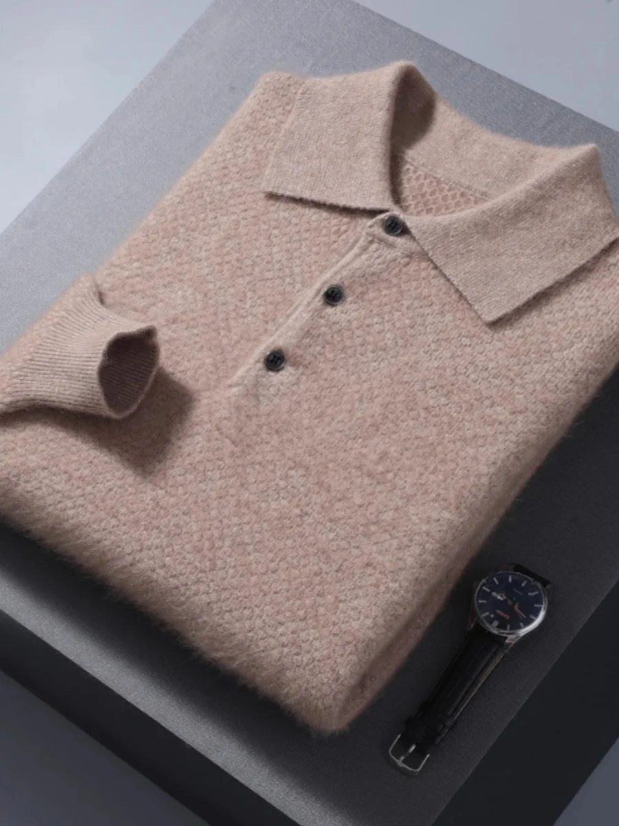 

Весна 2026: Модный городской вязаный свитер свободного кроя с длинными рукавами и воротником из тонкой норки для мужчин, прямой крой