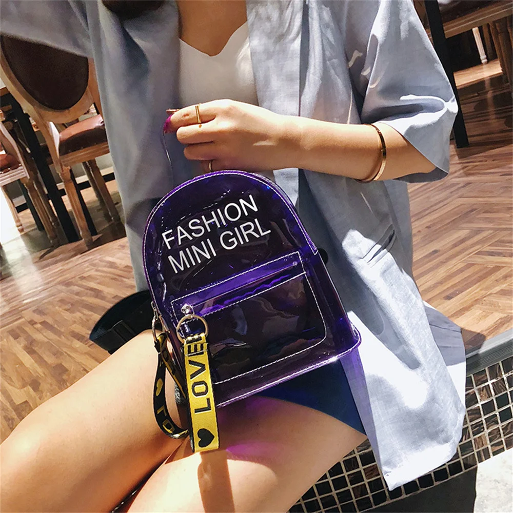 1Pcs Mini Women\'s Backpacks Transparent Pvc Jelly Double Shoulder Bag Small Tote Bags For Teen Girls Fashion Casual Backpack