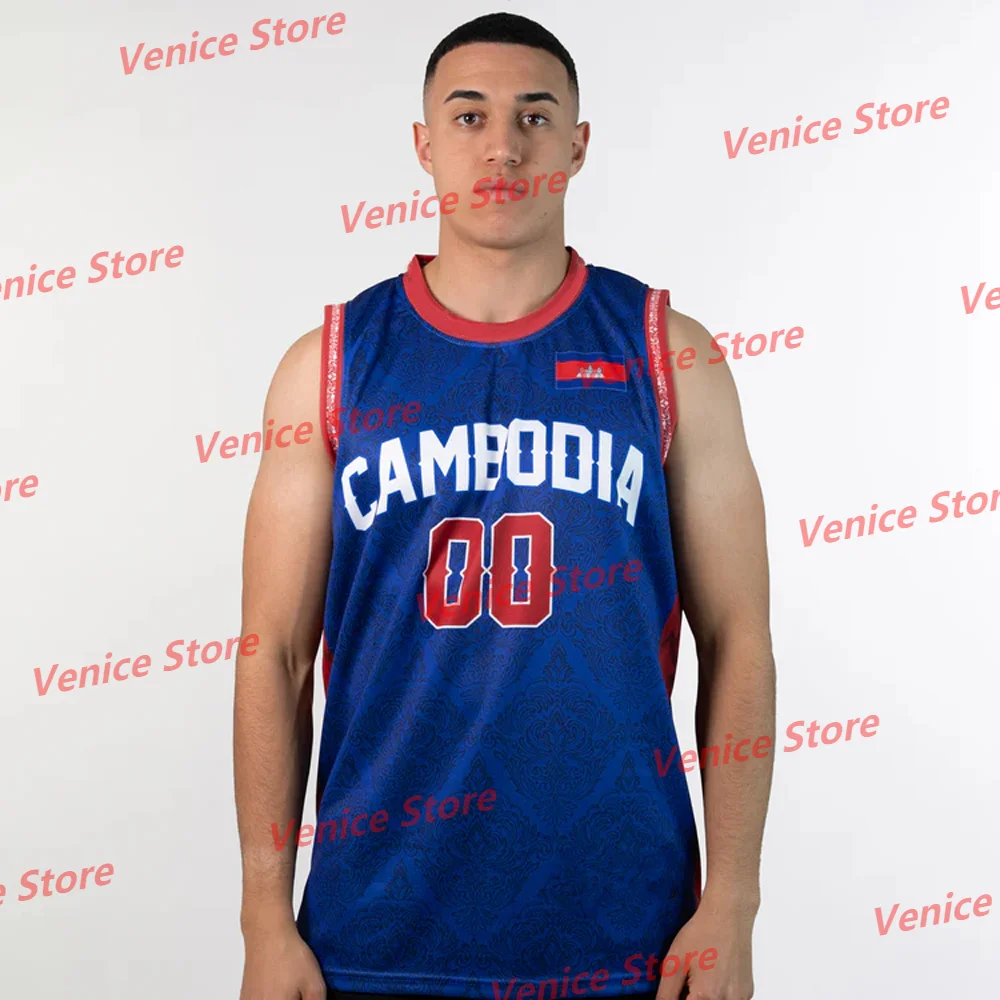 2024-25 Cambodia National Basketball Team #00 Vest Custom Home Outdoor Training T-Shirt Comfortable Breathable Adults KIDs