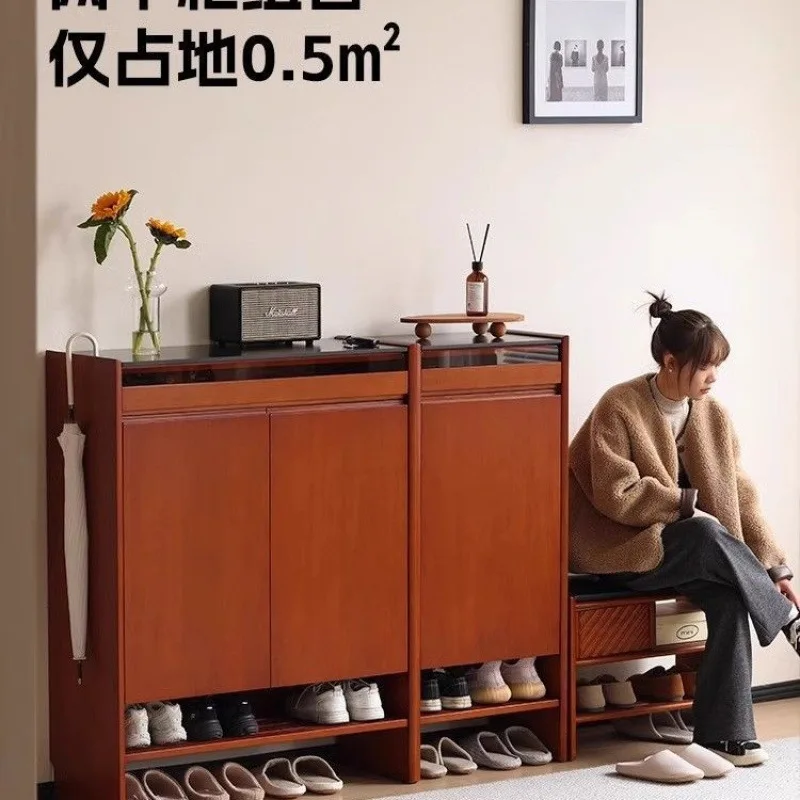 خزانة أحذية من الخشب الصلب في العصور الوسطى، باب منزلي، خزانة تخزين ذات سعة كبيرة #2