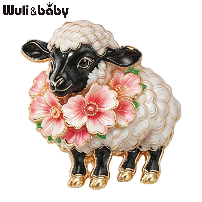 Wuli&baby 여성을위한 매력적인 양 브로치 핀 유니섹스 6 색 꽃 염소 신년 파티 사무실 동물 브로치 핀 선물