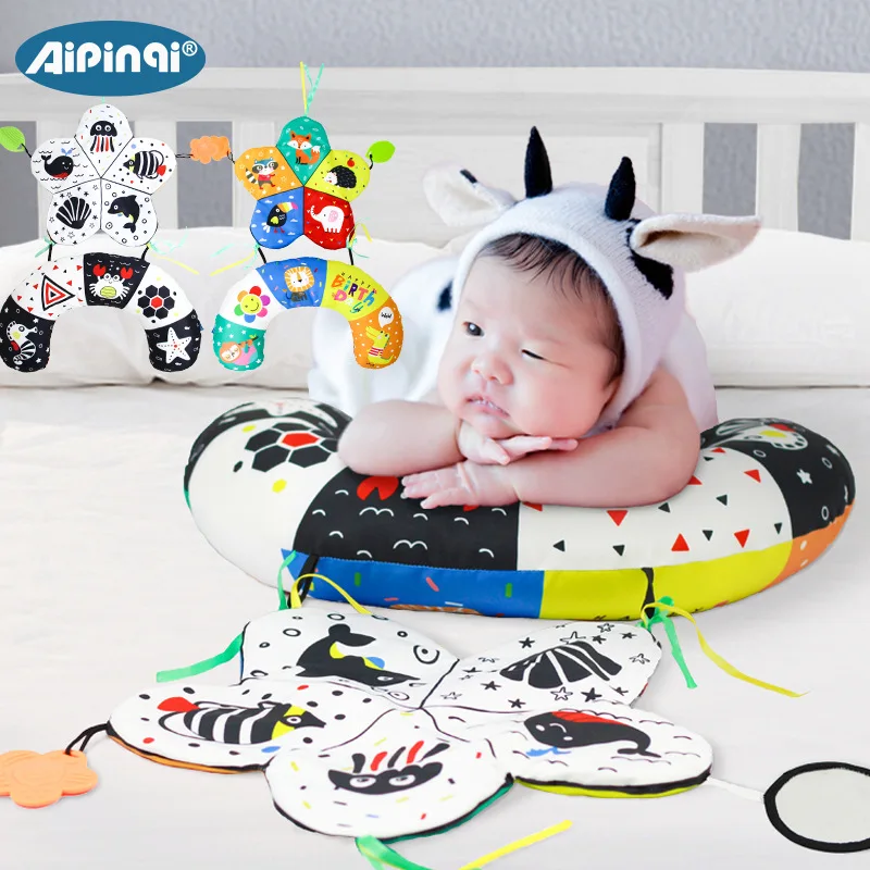 Black White High Contrast Newborn Sensory Tummy Time Head-Up Training Pillow Double-Sided Lying Support Infant Development