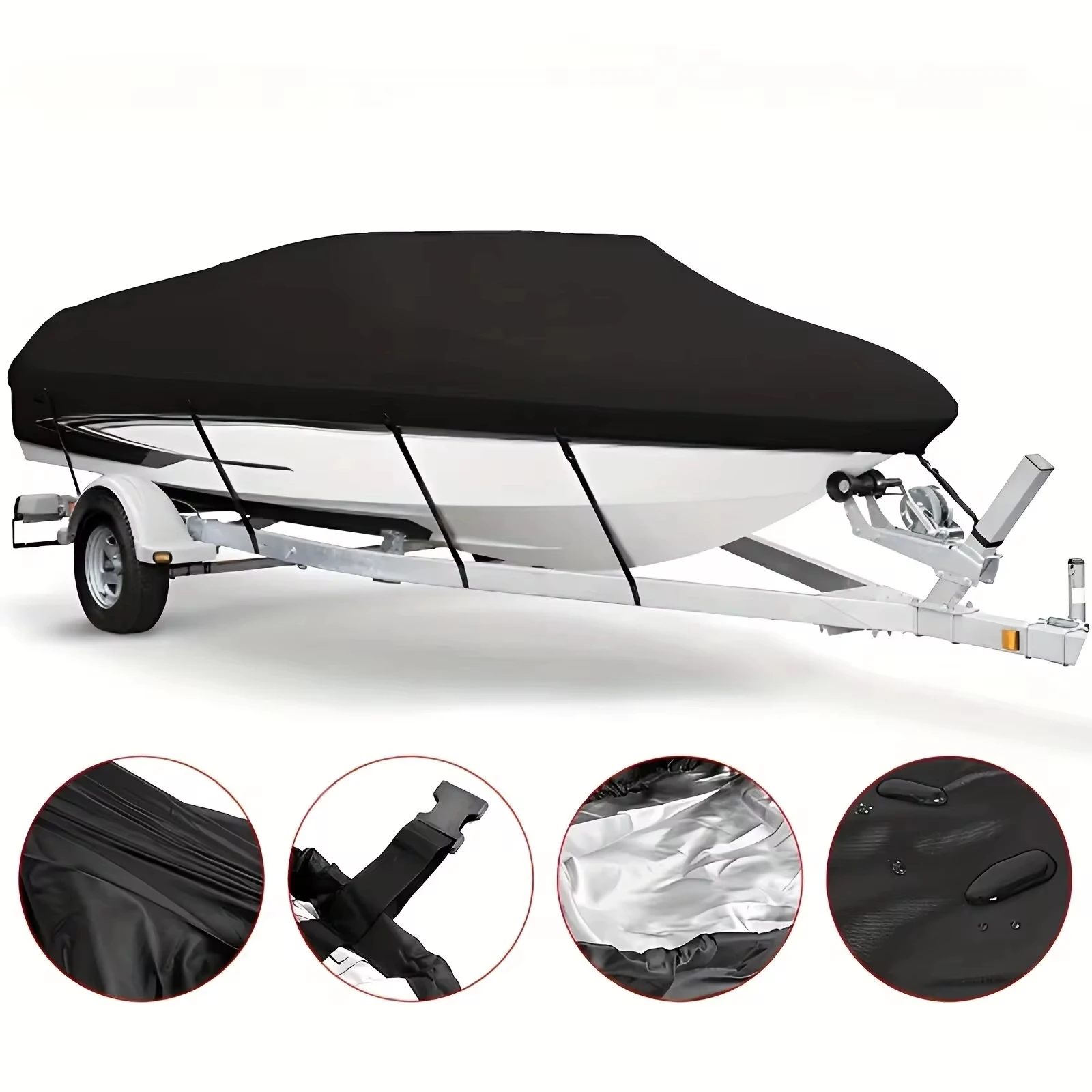 Boat Cover Yacht Outdoor Protection Waterproof Boat Cover Fabric Anti-smashing Tear Proof Silver Black Reflective 11-22FT