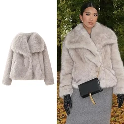 UETEEY 2024 Autumn Winter Women Casual Faux Fur Jackets Fashion Streetwear Solid Oversized Turn Down Collar Elegant Thick Coats