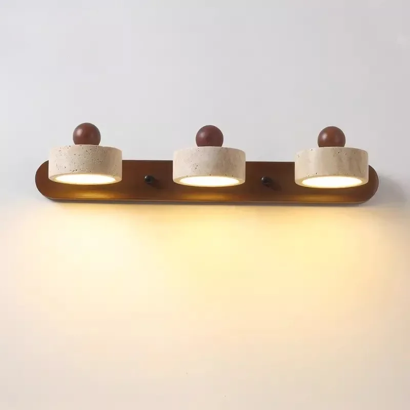 Japanese medieval style yellow travertine led mirror headlight bathroom wash table lamp creative dresser wash basin wall lamp