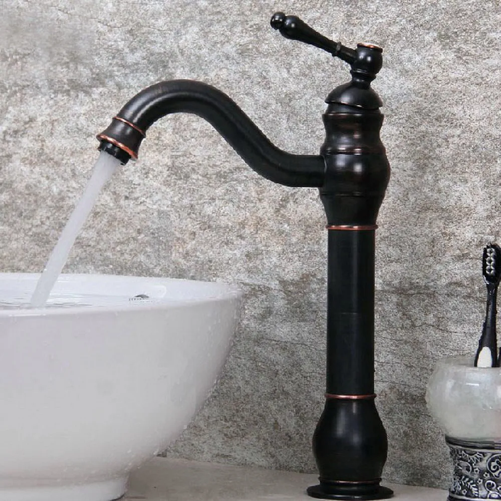 

Oil Rubbed Bronze Basin Faucet Single Handle Bathroom Kitchen Faucet Swivel Spout Vessel Sink Mixer Tap Deck Mounted Bnf300