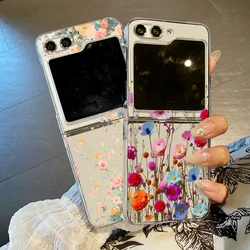 Romantic Garden Pattern Phone Case For Samsung Galaxy Z Flip7 FE Flip6 Flip5 Clear PC Folding Cover For Samsung Z Flip 7 6 5 4 3
