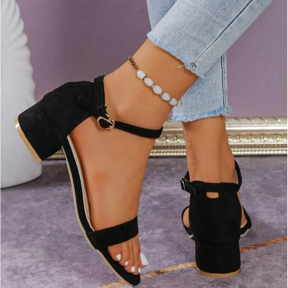 Summer New Style Women Sandals 2024 Versatile Thick Heel Fairy Style Med Heel Women\'s Shoes Luxury Sandals Women Designers