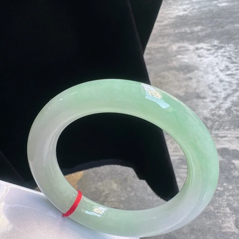 Tiktok Source Natural Myanmar Jade a Jewelry Ornament Ice-like Floating Green round Bar Bracelet with Certificate