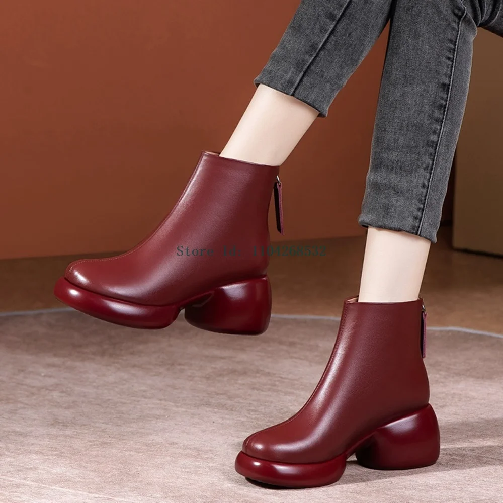 Burgundy Matte Leather Strange Style Boots Sexy Round Toe Zipper Solid Thick Hee New Arrvlas Fashion Women Riding Equdstrian