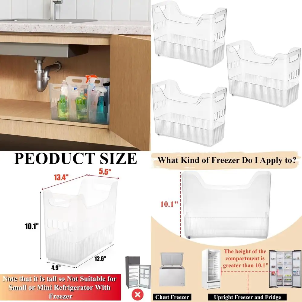 

Прозрачные пластиковые высокие узкие контейнеры для хранения на колесиках с ручками для кухни, холодильника, шкафа, ванной комнаты и офиса