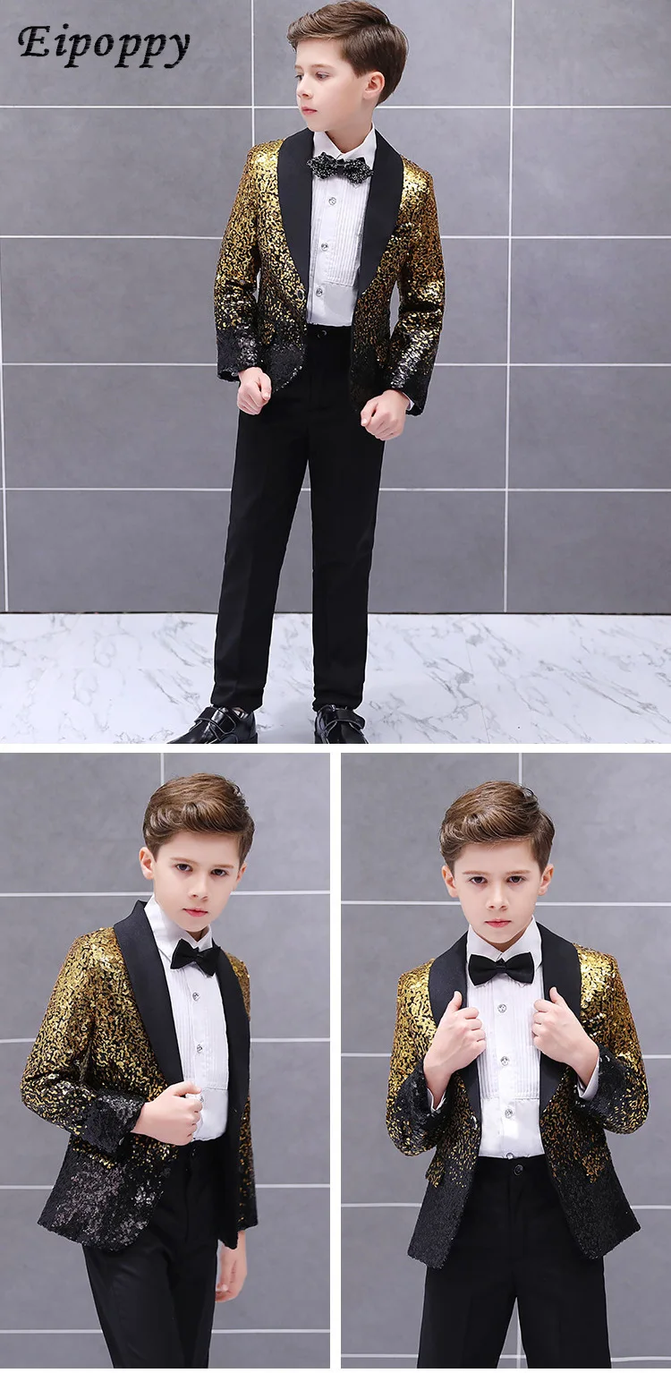 Setelan panggung anak laki-laki tampan, setelan atasan pertunjukan Piano pertunjukan