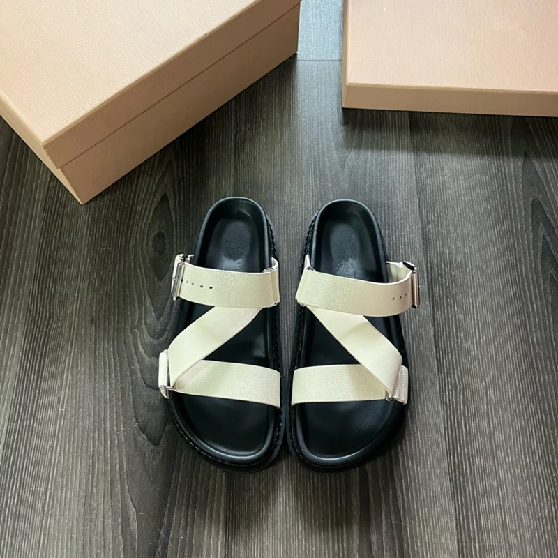 Withered Mules ShoesSlippers Thick Sole Vintage Sandals Women British Minimalist Hand Woven Genuine Leather  Summer