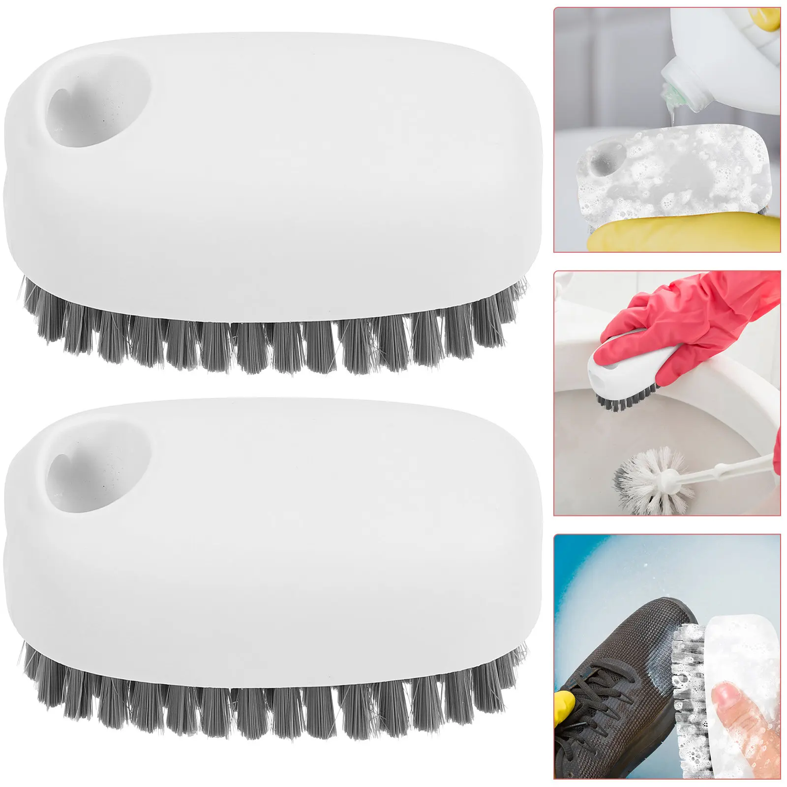 Lot de 2 brosses à vêtements durables avec manche en plastique et poils épais, outil de nettoyage pour chaussures, sols, baignoires et saletés tenaces