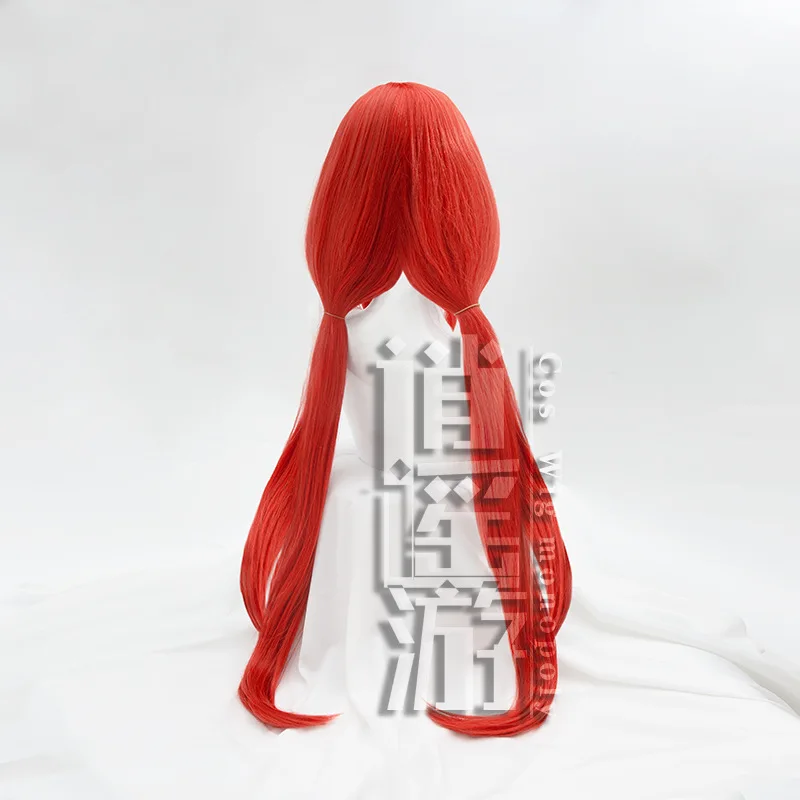 Wig Cosplay Game Genshin Impact Nilou Cos 95CM merah Double Ponytail rambut sintetis tahan panas pesta Halloween Wig Cosplay + topi Wig