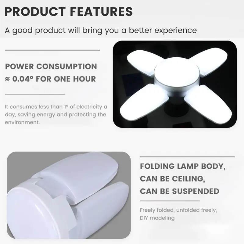 Bright LED Lighting For Garage Bright Basement Lamp With 4 Deformable Panels Creative LED Basement Wall Lamp For Attic Barn