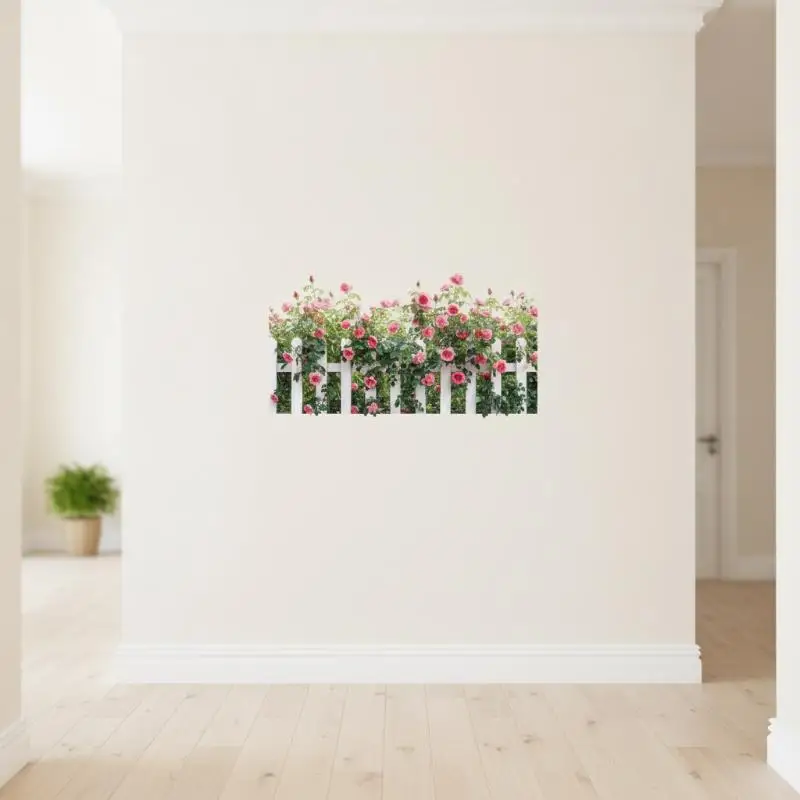 Rose Fence Flowers Wall Art Decor Living Room Self Adhesive Wall Stickers For Bedroom Office Decoration