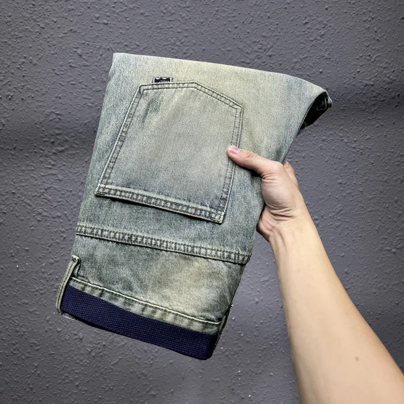 2024 Zomer Nieuwe Nostalgische Lichtblauwe Middenbroek Denim Shorts Heren Trendy Casual Stretch Mode Vijfde Broek