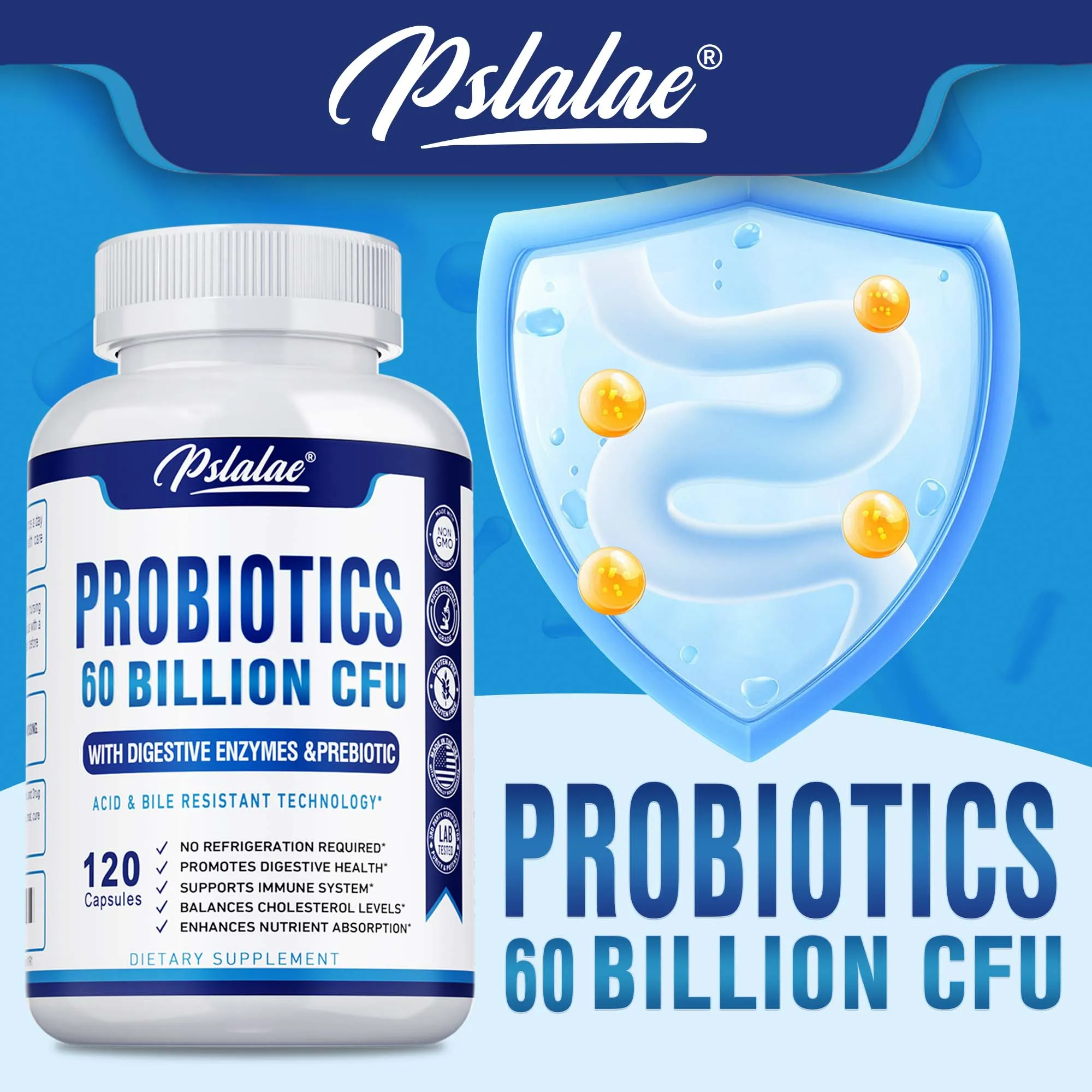 

Премиальные пробиотики 60 миллиардов CFU — способствуют пищеварению и регулируют баланс Gut Flora — органические пребиотики и фермент в пищеварении