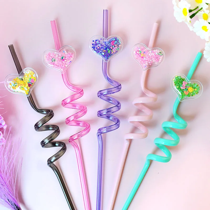 8pcs Reusable Plastic Straws, Love Glitter Clear Drinking St