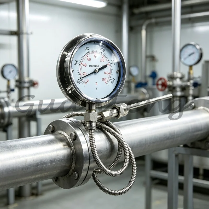 304 Stainless Steel Capillary Pressure Thermometer, High‑Precision Remote‑Transmission Industrial Temperature Gauge for Pipeline