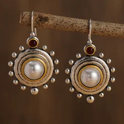 Vintage Palace Baroque Pearl Earrings Temperament Earrings Classical Elegant Drop Hook Earrings 925 Silver Needle Earrings