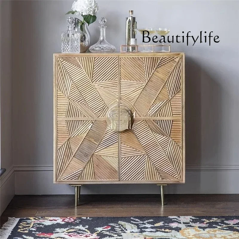 H European Neoclassical Solid Wood Carving Flower And Dining Side Cabinet American Light Luxury Retro Decorative Storage Entranc