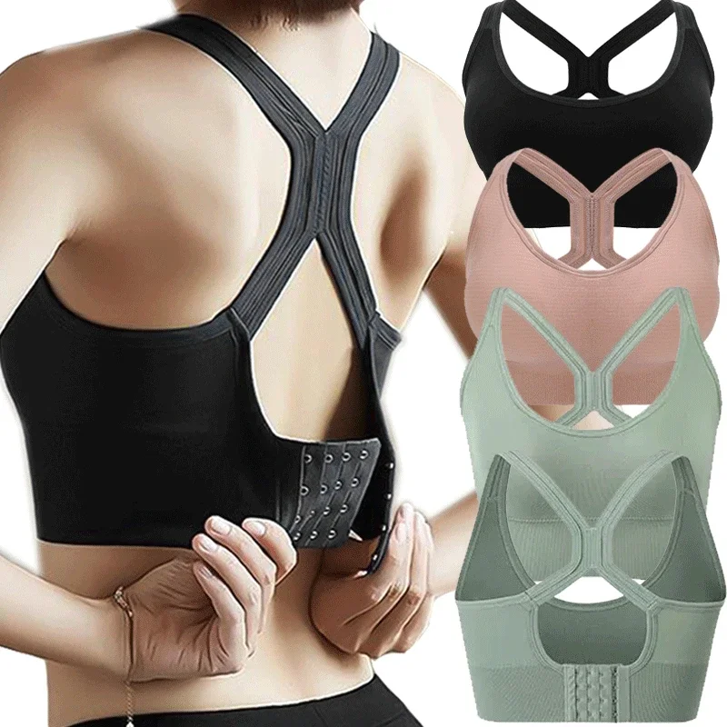 

Shockproof Buckle Sports Bra Women Padded Gather Yoga Bra Push Up Gym Running Bra Seamless Workout Fitness Bra Top