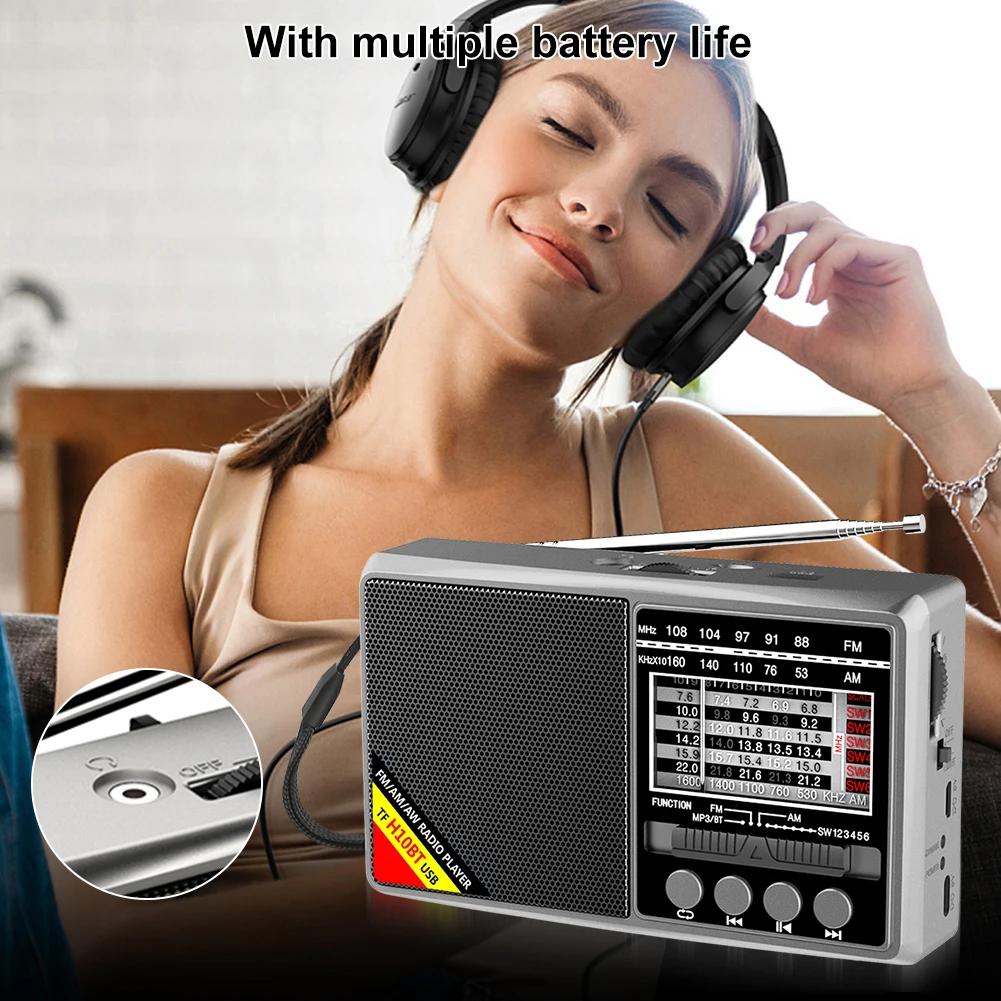 FM/AM/SW Portable Shortwave Radio Battery Operated Mini Radio Receiver Bluetooth-Compatible Broadcasting Player Radio for Senior