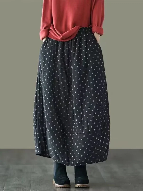

Faionable Mid-Length Cotton Skirt for Women Winter New Sle plus Size High Waist A-Line Skirt Casual Floral Print