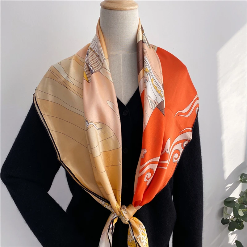 

106×106cm 12MM 100% Mulberry Square Silk Scarf For Women Luxury Satin Brand Smooth Soft Travel Shawls And Wraps In Spring Autumn