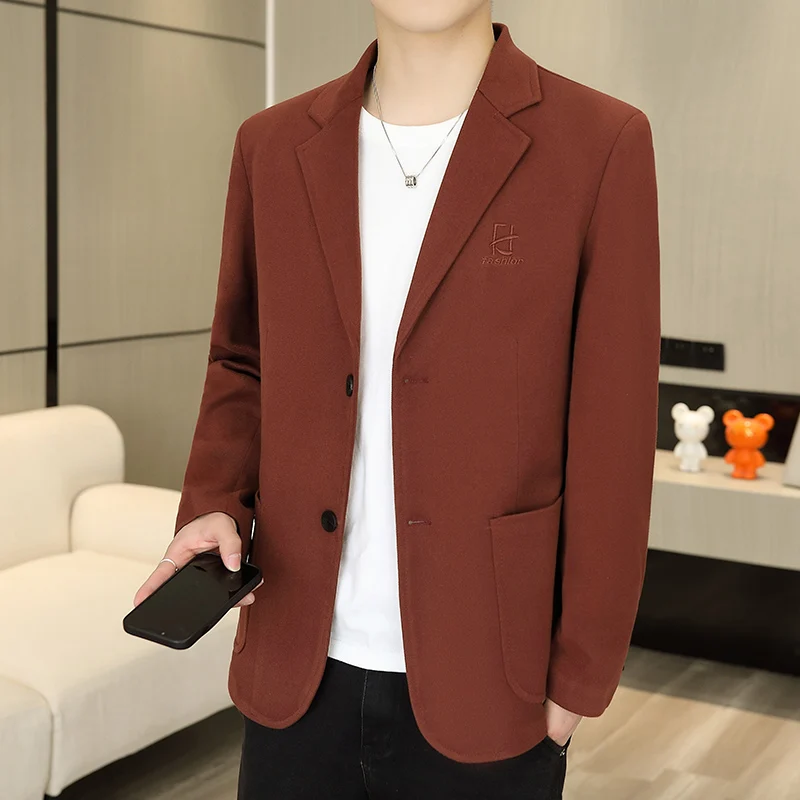 

Simple Style Men Basic Blazers Wine Red Black Khaki Coffee Caramal Colour Suit Jacket Male Office Business Daily Outfits Attire