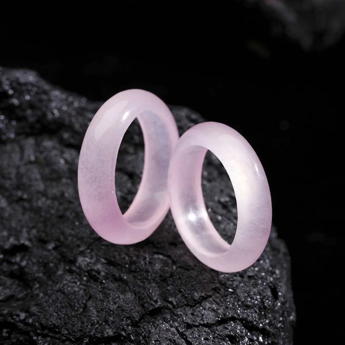 6mm Natural Stone Jade Pink Ring for Women, Solid Quartzite 