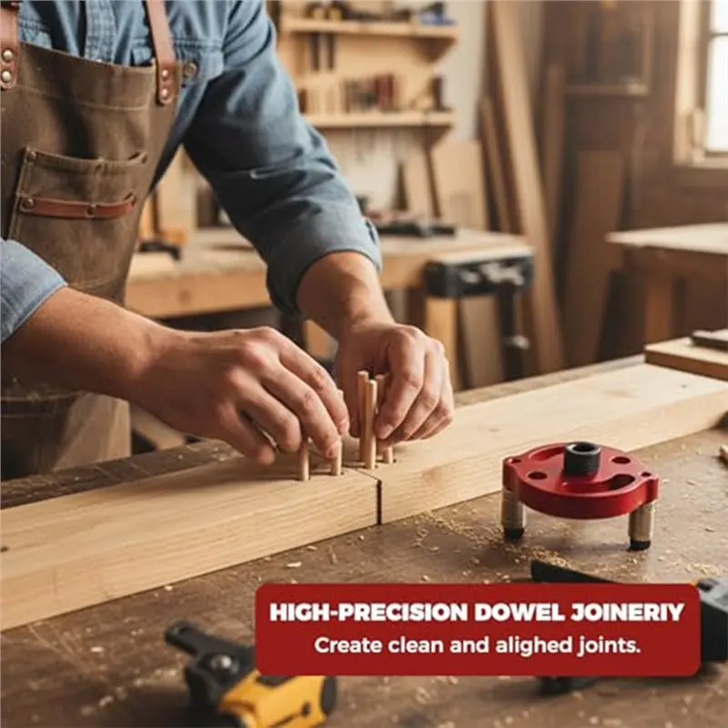 ABDJ-Dowel Drill Kit With Adjustable Self-Centering Doweling Jig- Includes 2/3/4/5/6/7/8/9/10 Mm Drill Bushes& 6/8/10 Mm Dowel P