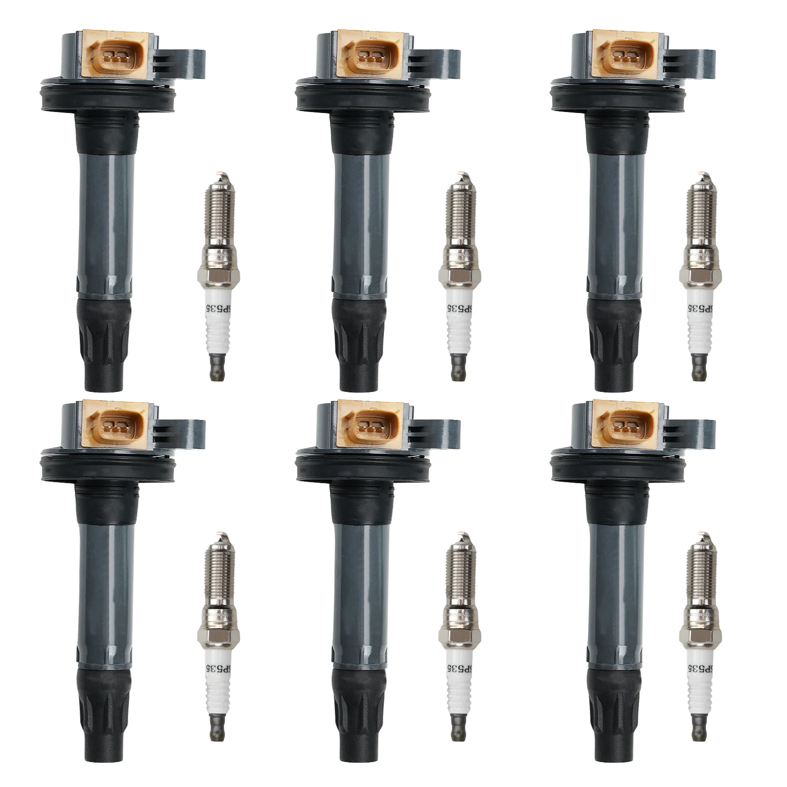 6 Pcs Ignition Coils and Spark Plugs Fit for Ford F150 Expedition Explorer Flex Taurus Transit Replaces UF646, BL3Z-12029-C