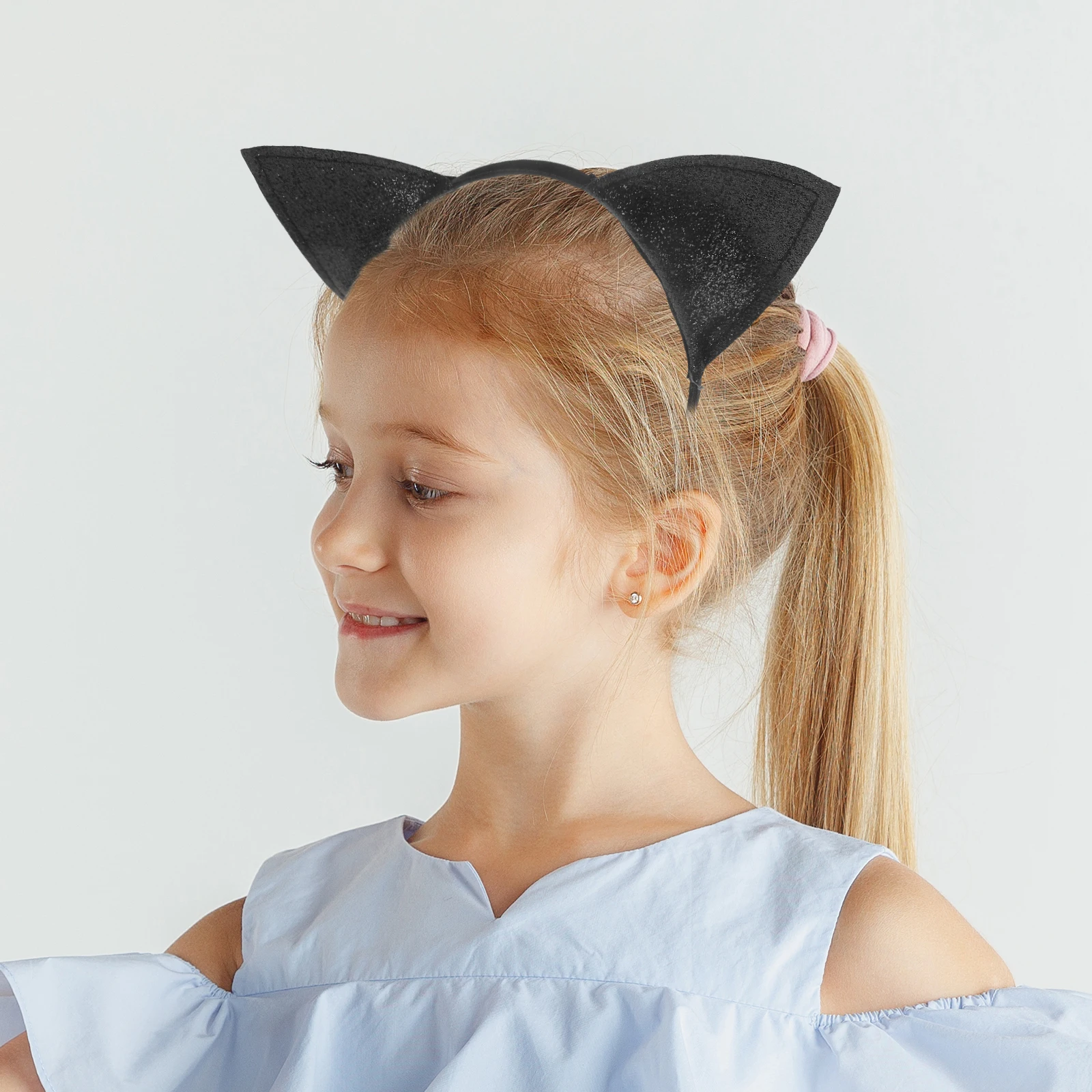 

Cute Cat Ears Headband Black Glitter Iron Clip Adjustable Size Women Halloween Costume Party Accessories Headbands