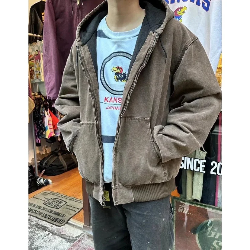 Winter New J130 Canvas Thickened Cotton Jacket Loose Hoodie Sweatshirt Outerwear Vintage Fashion Men's Zipper Cardigan