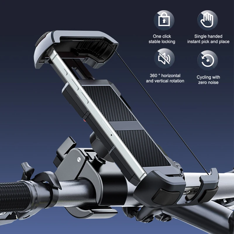 Motorcycle Phone Mount, Upgrade Bike Phone Mount [1s Lock][Secure Protection], 360° Rotatable Phone Holder For Mountain Bike