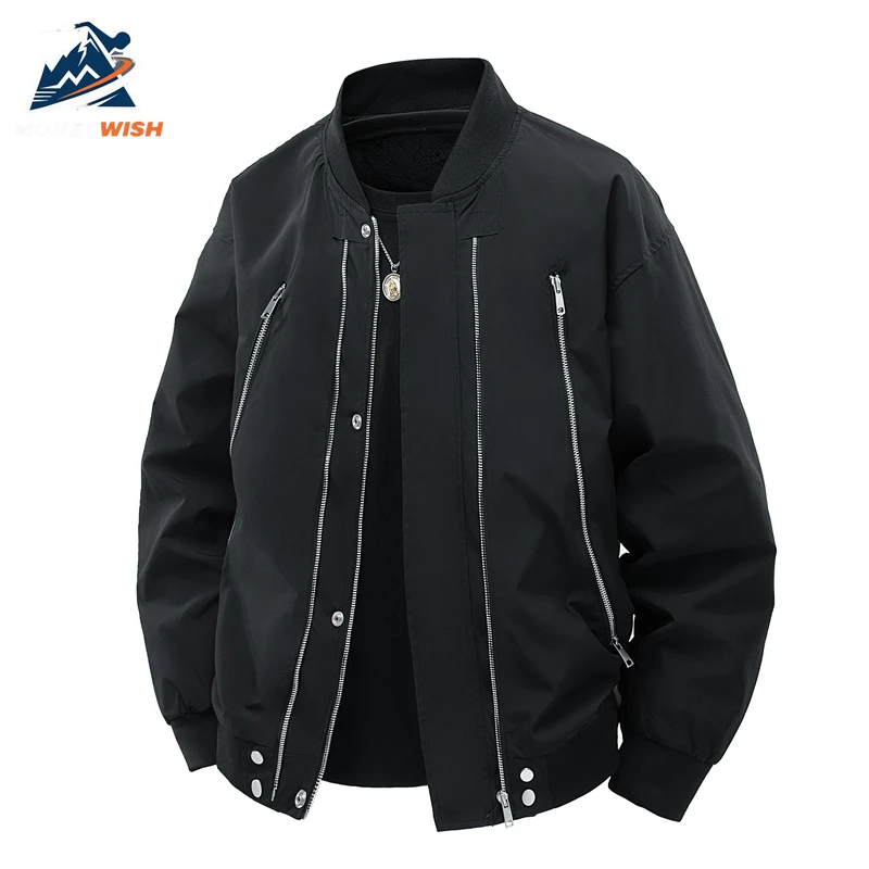 

MONEYWISH Men Jacket 2025 Zipper Design Trendy Versatile Breathable Baseball Collar Jacket Outdoor Casual American Workwear Coat