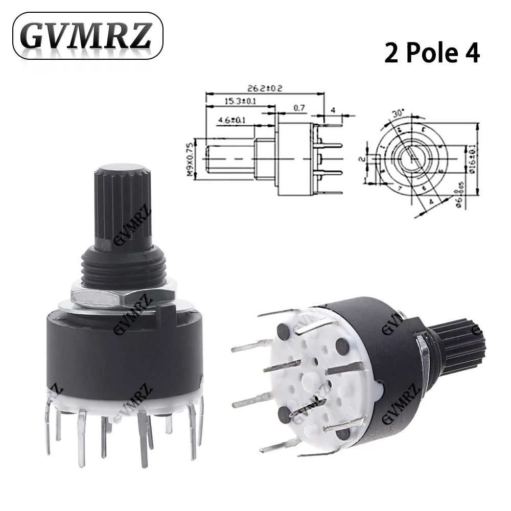 RS16 Rotary Switch 1P/2P 3-8 Position Selector Switch with Mounting Screw & Washer